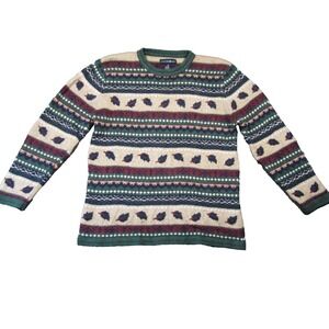 Vtg‎ Mountain Lake Wool Blend Sweater M Green Leaf Leaves Autumn Cozy Cabin 90s